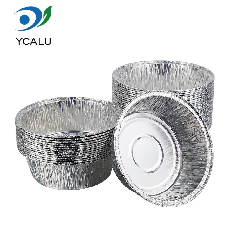 Runda små bakbara silver aluminiumfoliebehållare Runda små bakbara silver aluminiumfoliebehållare
