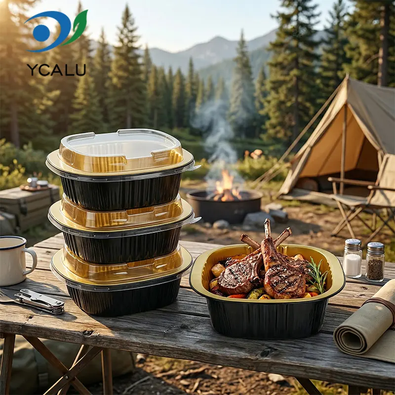 Engångs binaural fyrkantig låda svart guld aluminiumfoliebehållare