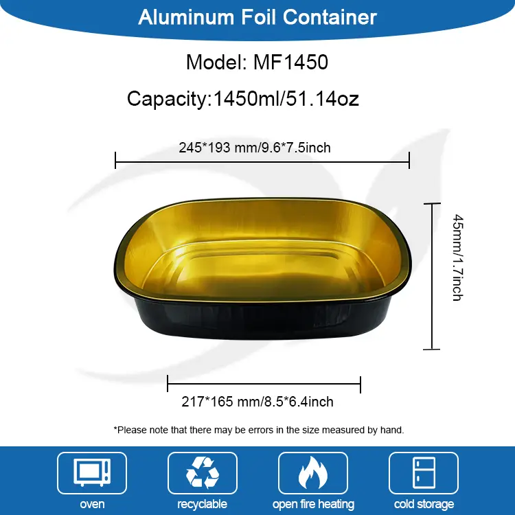 Engångsguldbakningsbricka rektangulära aluminiumfoliebehållare