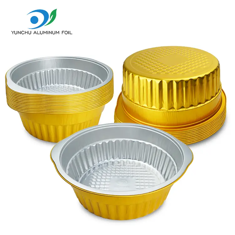 Engångs camping gyllene runda aluminiumfoliebehållare