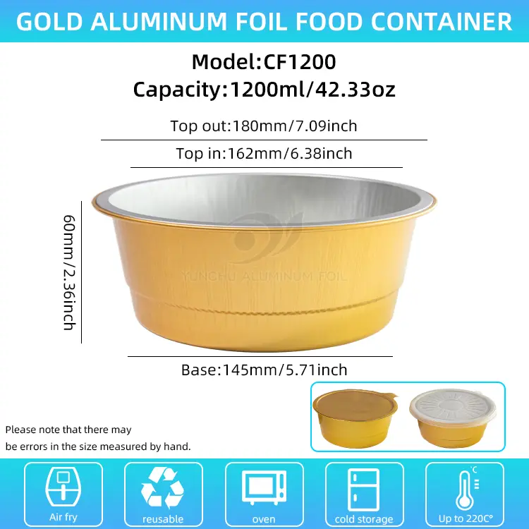 Engångsgyllene runda aluminiumfoliebehållare