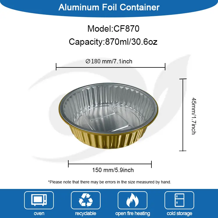 Engångsgalleringyllene runda aluminiumfoliebehållare