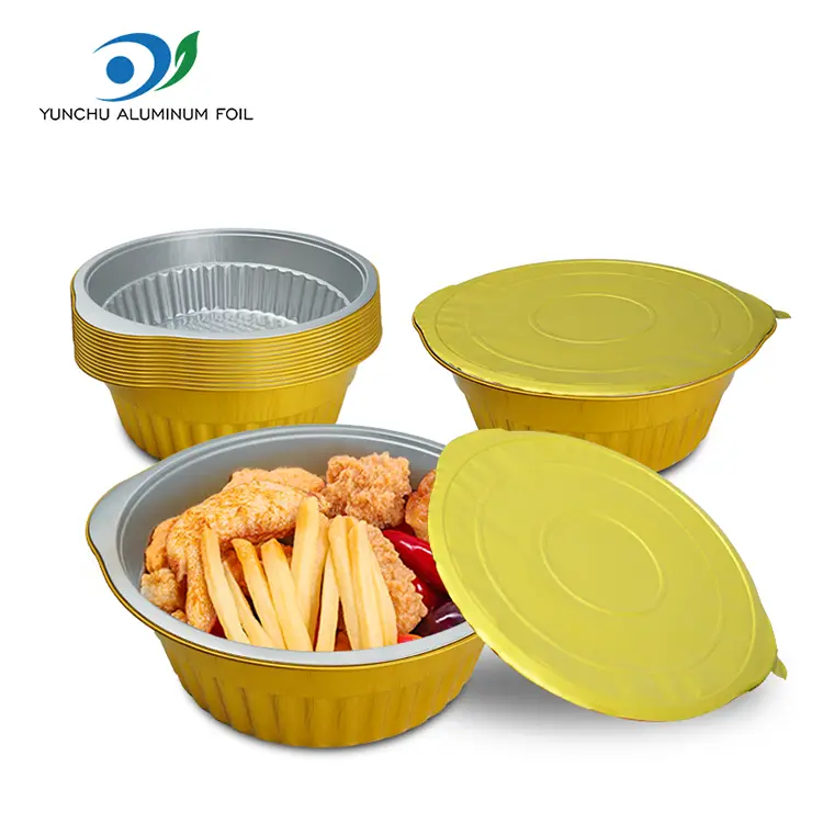 Engångsgen gyllene runda aluminiumfoliebehållare Engångsgen gyllene runda aluminiumfoliebehållare