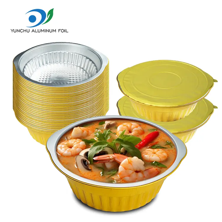 Engångsgen gyllene runda aluminiumfoliebehållare