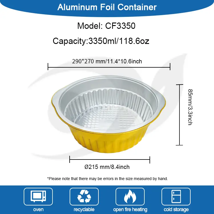 Engångsgen gyllene runda aluminiumfoliebehållare