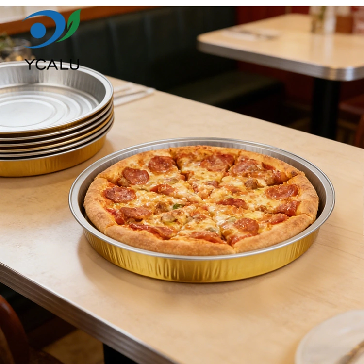 Engångspizzabakning Runda aluminiumfoliebehållare Engångspizzabakning Runda aluminiumfoliebehållare