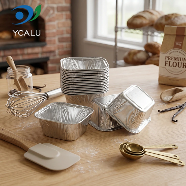 Rektangulär engångsbaktårtplåt Silver aluminiumfolie matbehållare