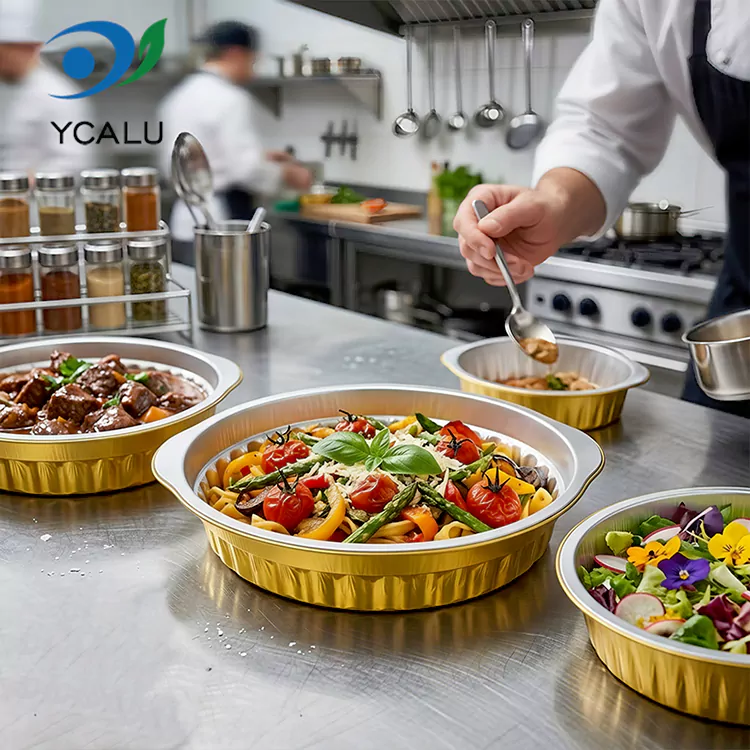 Runda engångsförpackningar för catering takeaway aluminiumfolie