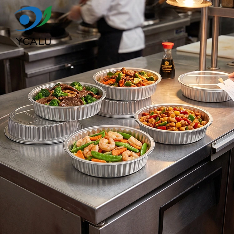 Engångsbehållare av rund silverförpackad catering aluminiumfolie