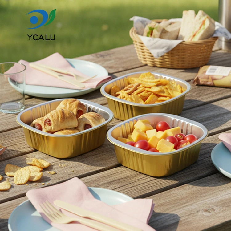 Engångsbehållare av fyrkantig guld aluminiumfolie