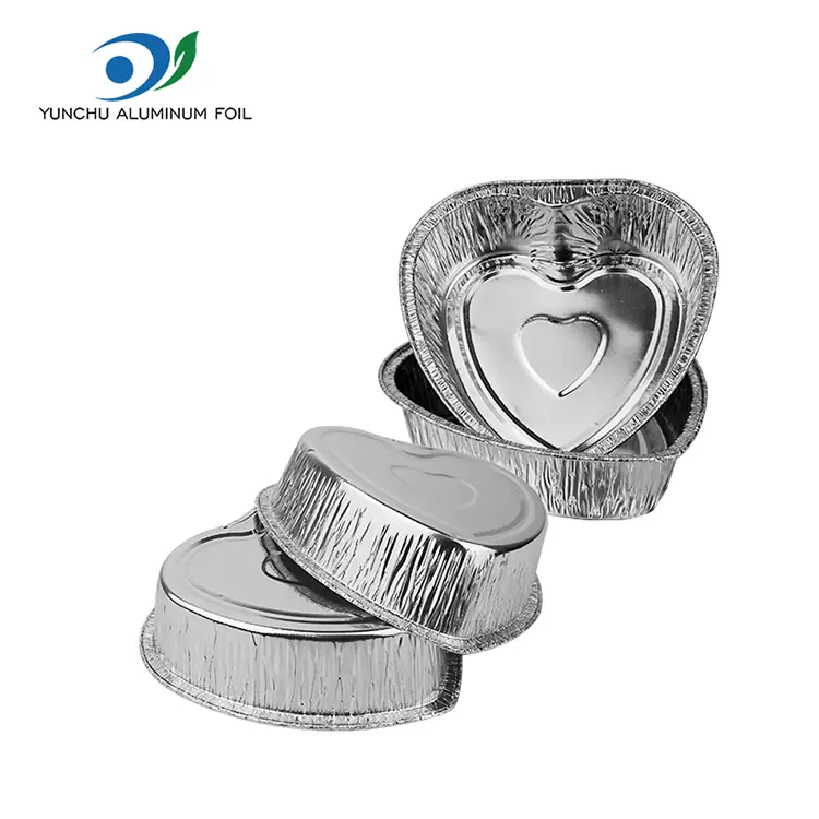 Hjärtformad takeaway kaka silver aluminiumfoliebehållare