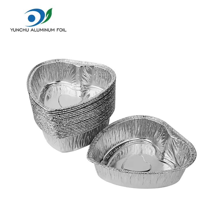 Hjärtformad takeaway kaka silver aluminiumfoliebehållare