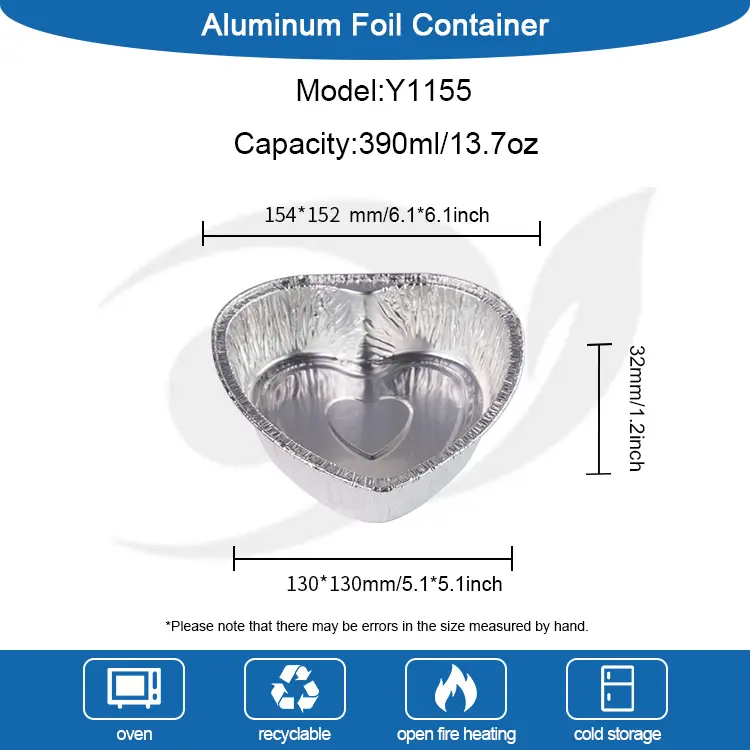 Hjärtformad takeaway kaka silver aluminiumfoliebehållare