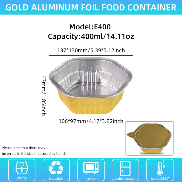 Hexagonal takeaway värme tätade smidiga aluminiumfoliebehållare