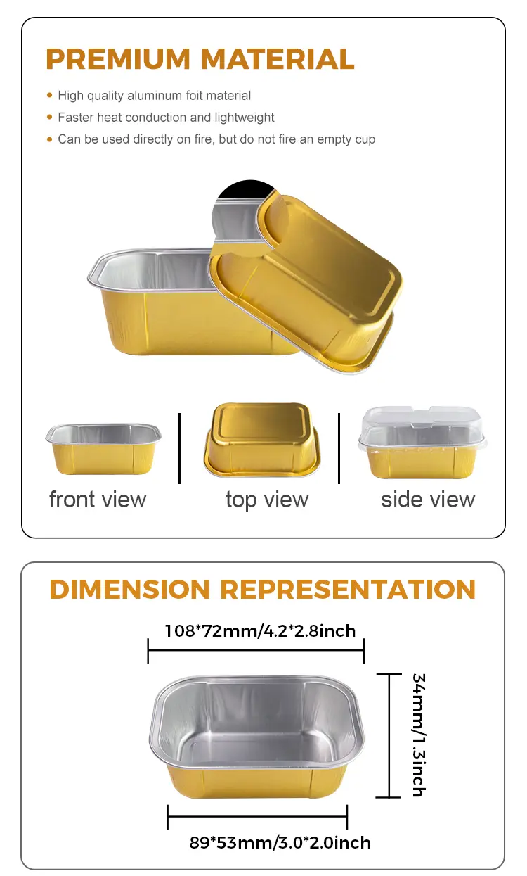Rectangular baking color Smoothwall Aluminum Foil Containers