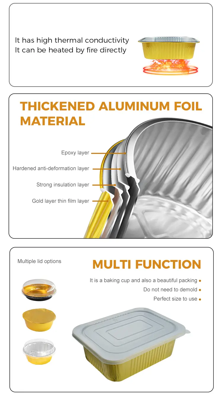 Large capacity rectangular gold Aluminum Foil Containers
