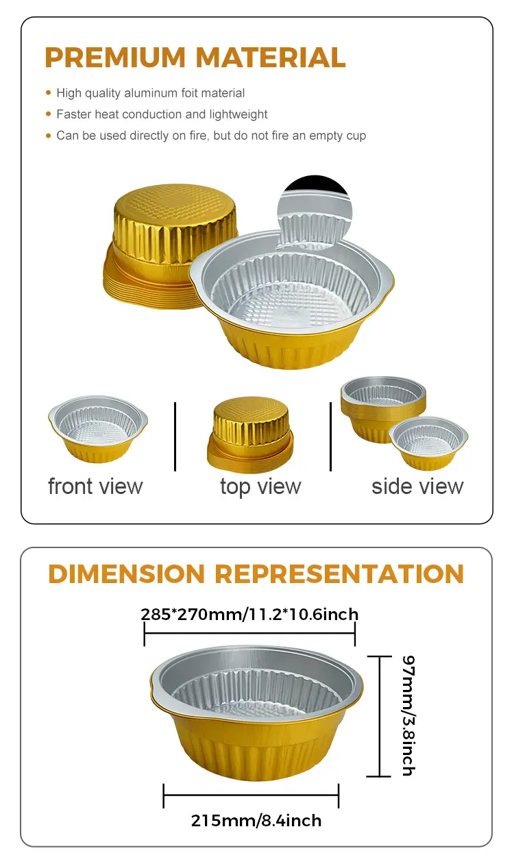 Disposable Camping Golden Round Aluminum Foil Containers