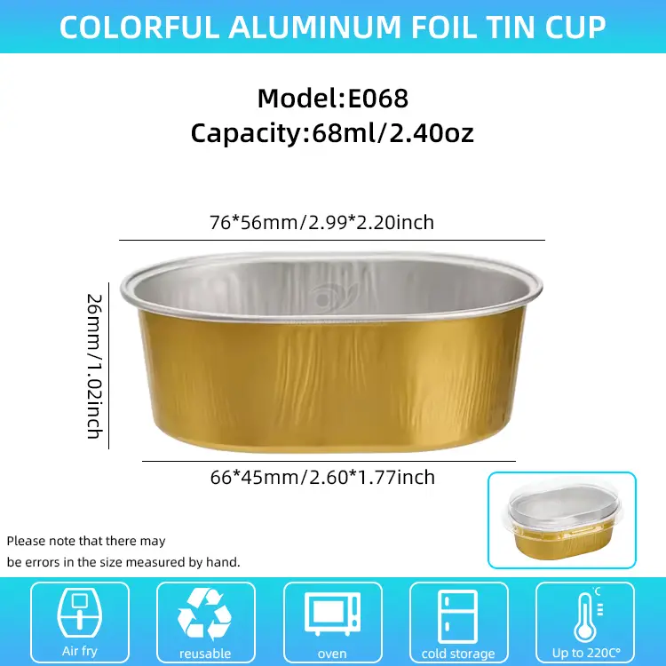 Ovala lättväggiga aluminiumfoliebehållare