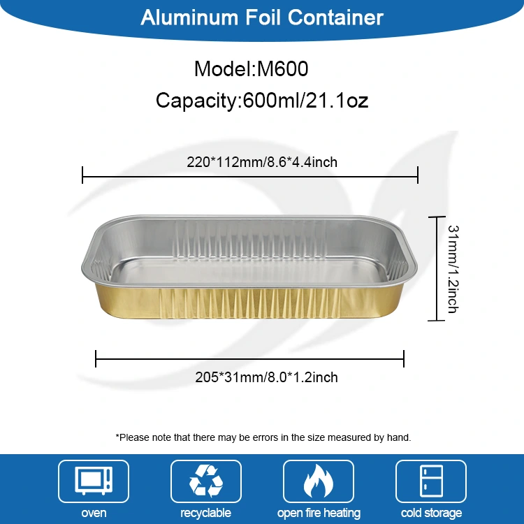 Rektangulära gyllene baka Smoothwall aluminiumfoliebehållare