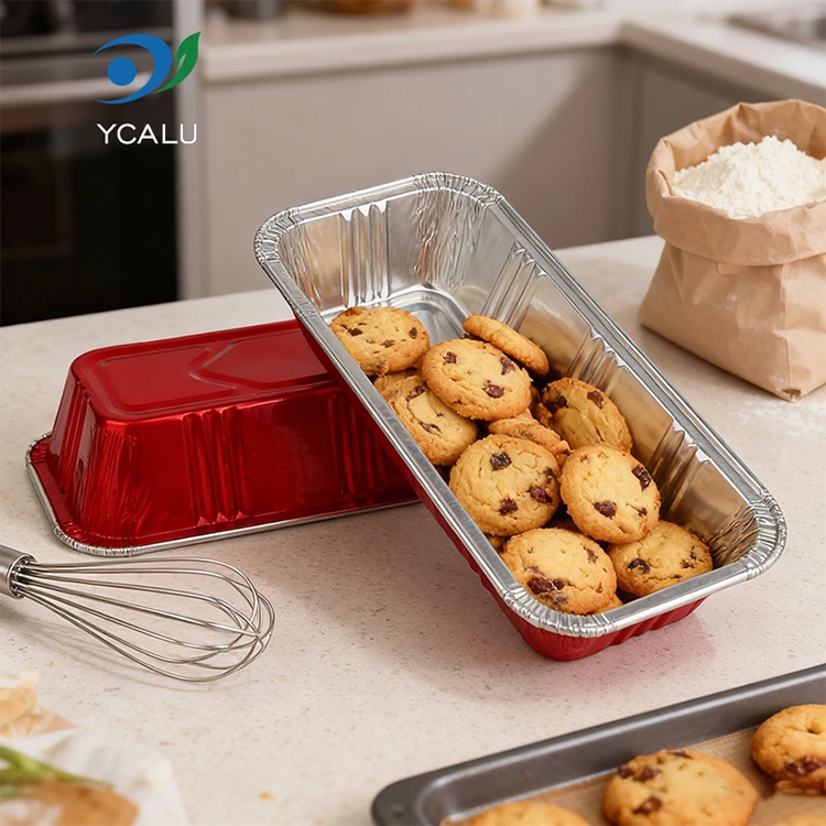 Rektangulär röd bageri catering Silver aluminiumfoliebehållare