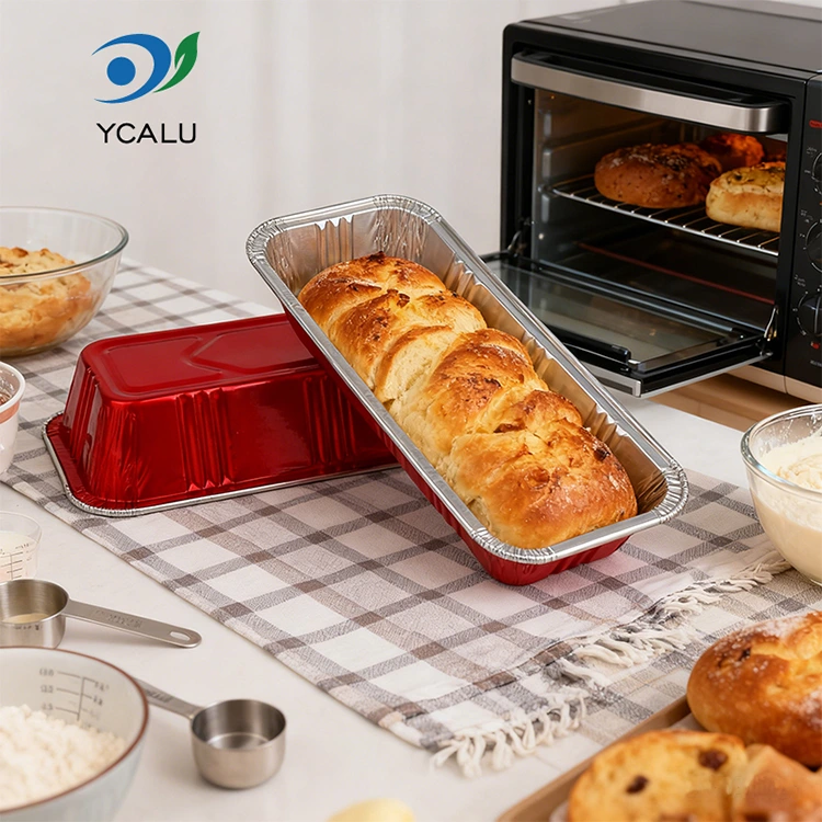 Rektangulär röd bageri catering Silver aluminiumfoliebehållare