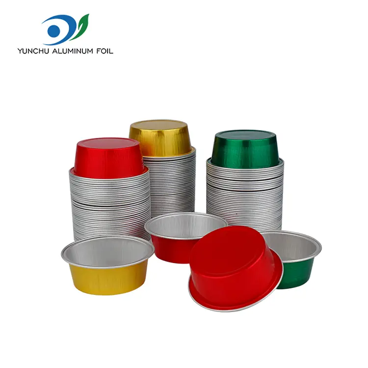 Rund dessert bakningskoppar smidig aluminiumfoliebehållare Rund dessert bakningskoppar smidig aluminiumfoliebehållare