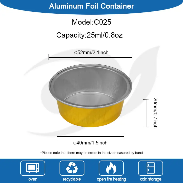 Rund dessert bakningskoppar smidig aluminiumfoliebehållare