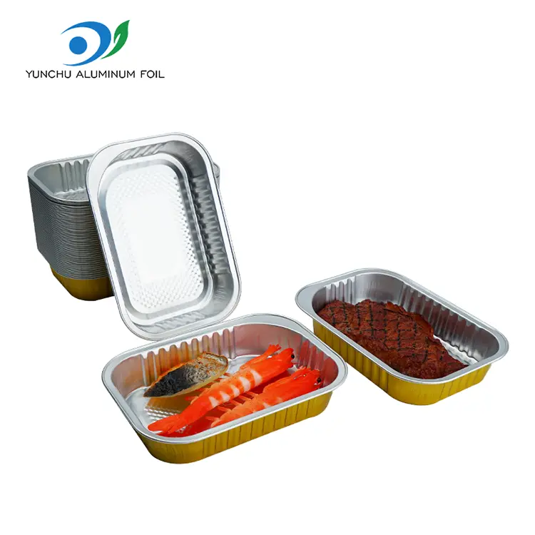 Fyrkantig takeaway mat gyllene aluminiumfoliebehållare Fyrkantig takeaway mat gyllene aluminiumfoliebehållare