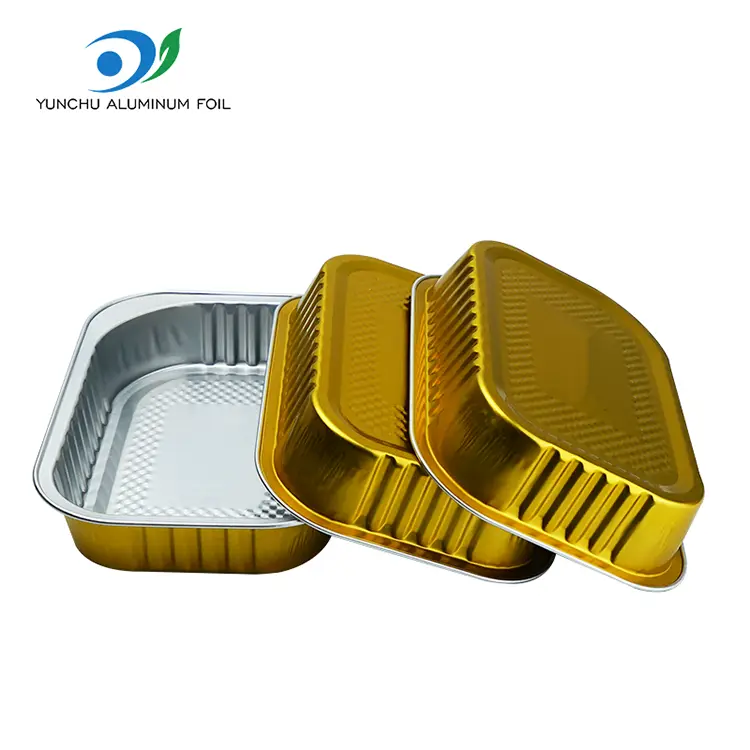 Fyrkantig takeaway mat gyllene aluminiumfoliebehållare