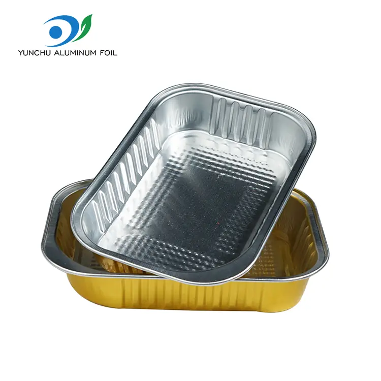 Fyrkantig takeaway mat gyllene aluminiumfoliebehållare