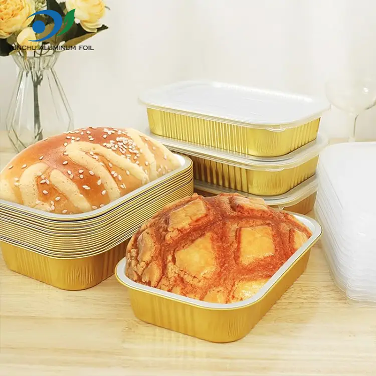 Fyrkantig takeaway mat gyllene aluminiumfoliebehållare