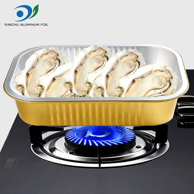 Fyrkantig takeaway mat gyllene aluminiumfoliebehållare