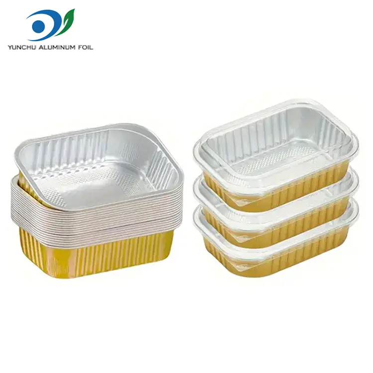 Fyrkantig takeaway mat gyllene aluminiumfoliebehållare