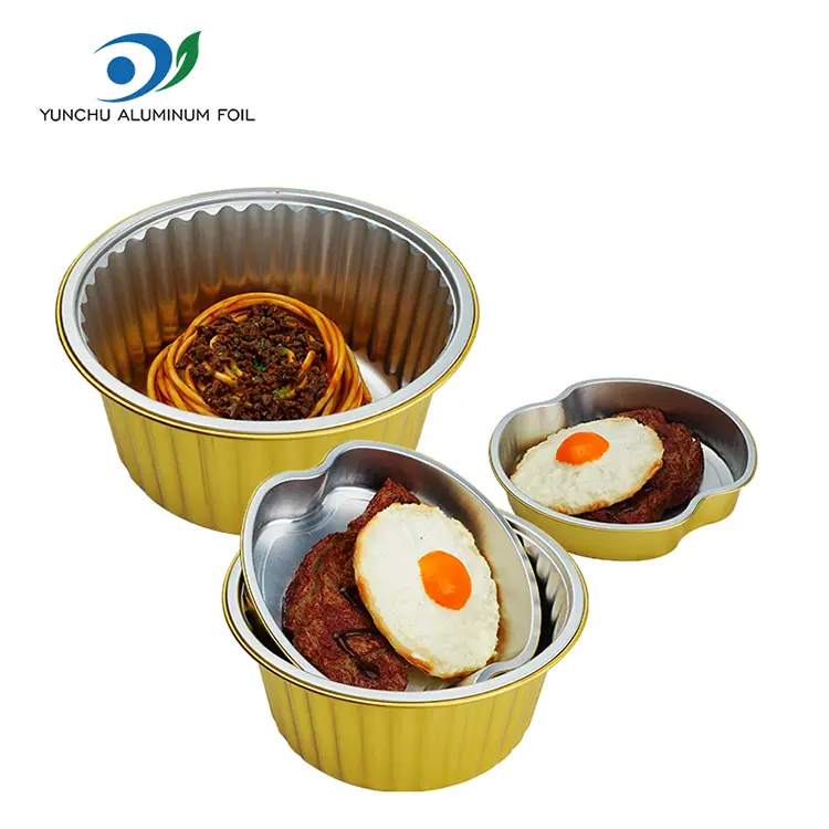 Takeaway mat gyllene runda aluminiumfoliebehållare Takeaway mat gyllene runda aluminiumfoliebehållare