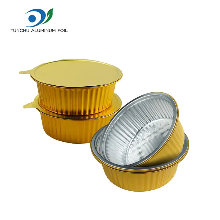 Takeaway liten varm potten gyllene runda aluminiumfoliebehållare Takeaway liten varm potten gyllene runda aluminiumfoliebehållare